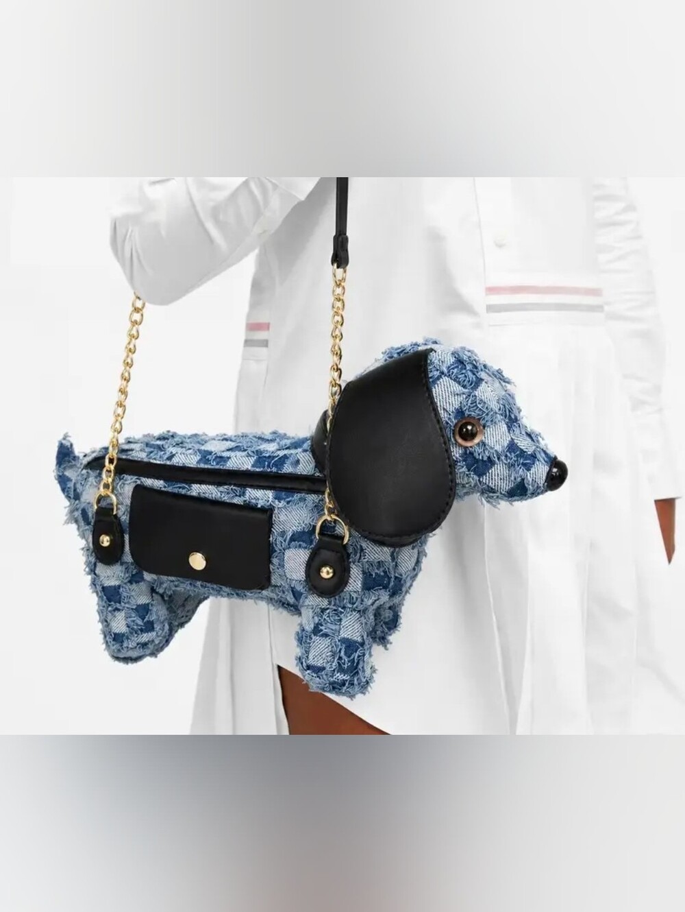 Novelty Blue Denim Dog Crossbody Bag with Black Trim